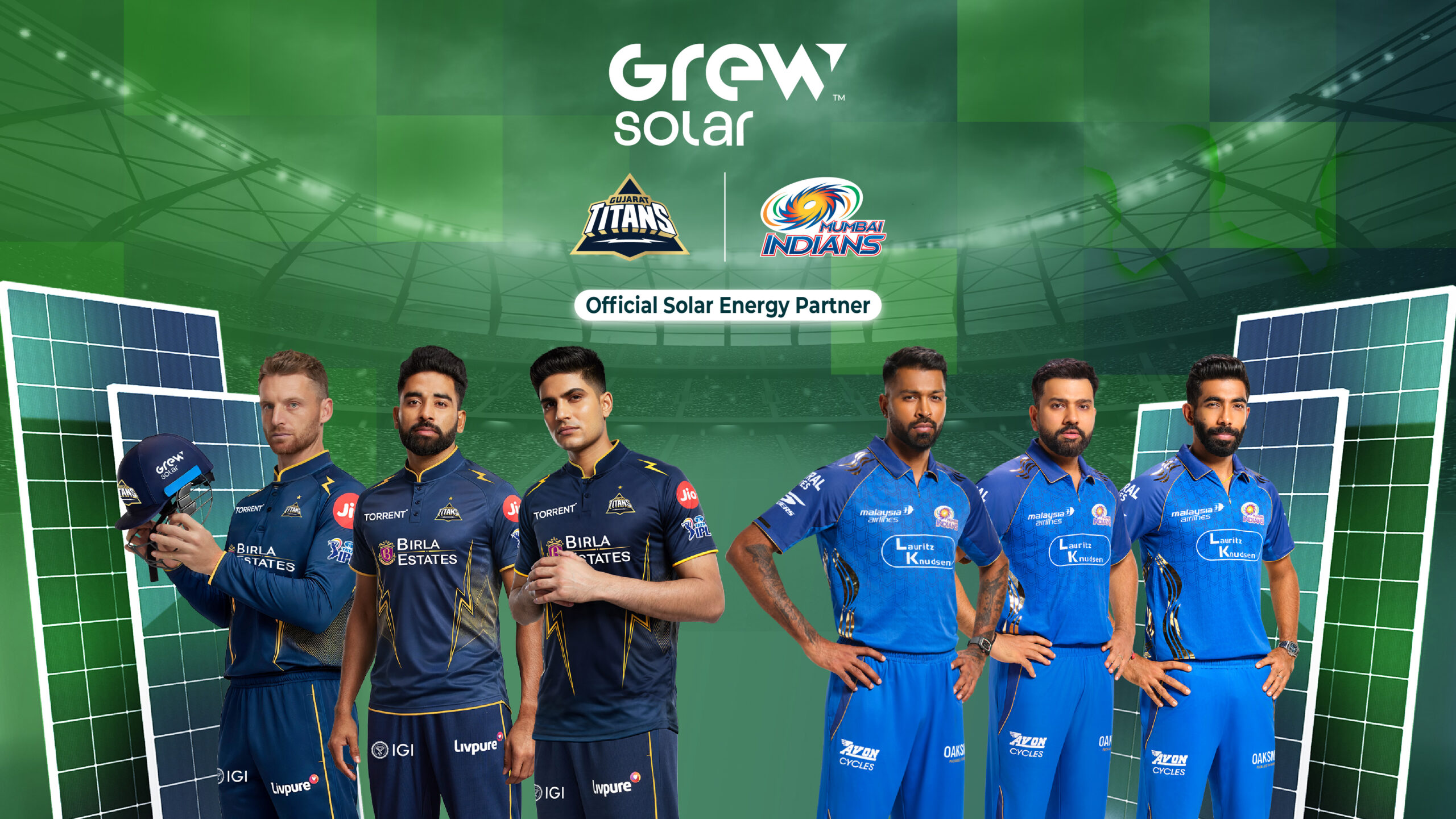 GREW Solar Partners with Mumbai Indians and Gujarat Titans as Official Solar Energy Partner for the Men's T20 Cricket League